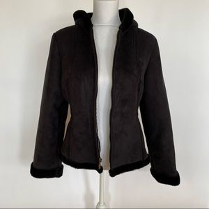 Vintage Mudd Black Faux Fur Lined Hooded Coat Large